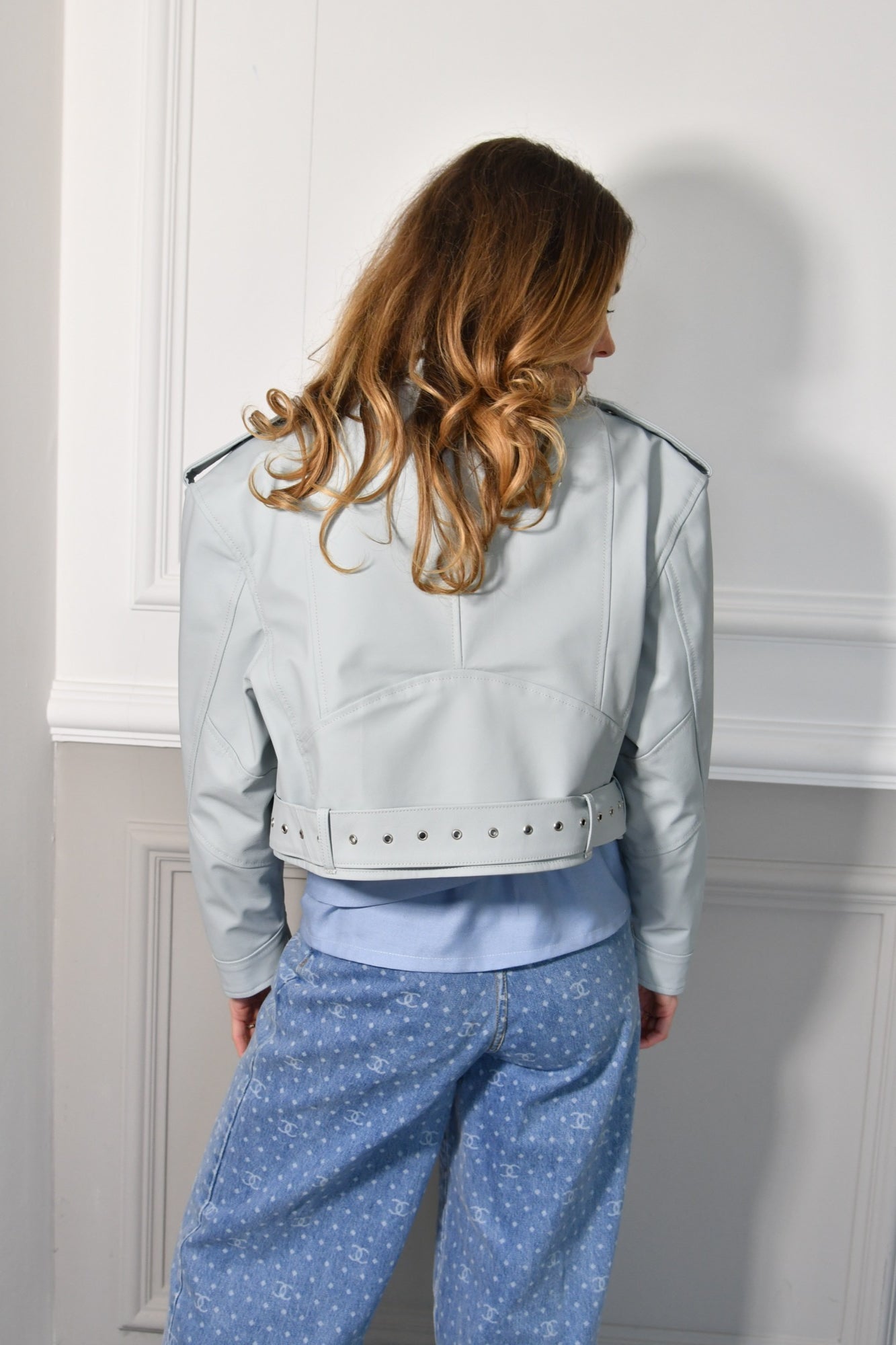 LUC LEATHER JACKET LIGHT BLUE