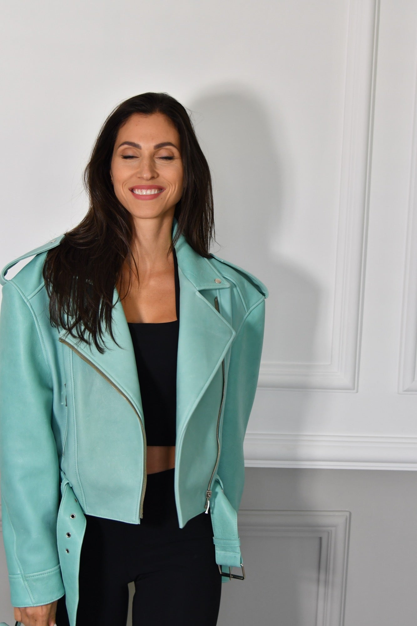 LUC LEATHER JACKET IN AQUAMARINE