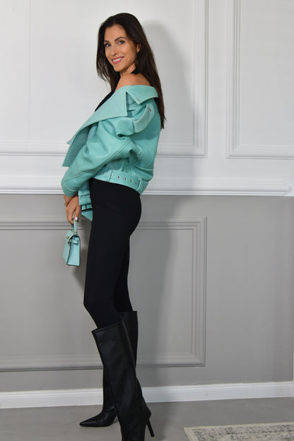 LUC LEATHER JACKET IN AQUAMARINE