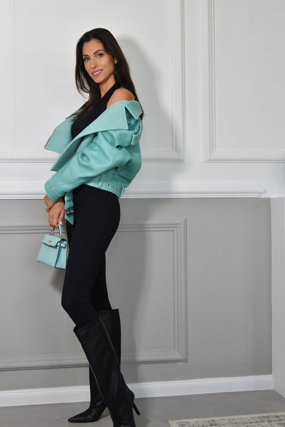 LUC LEATHER JACKET IN AQUAMARINE