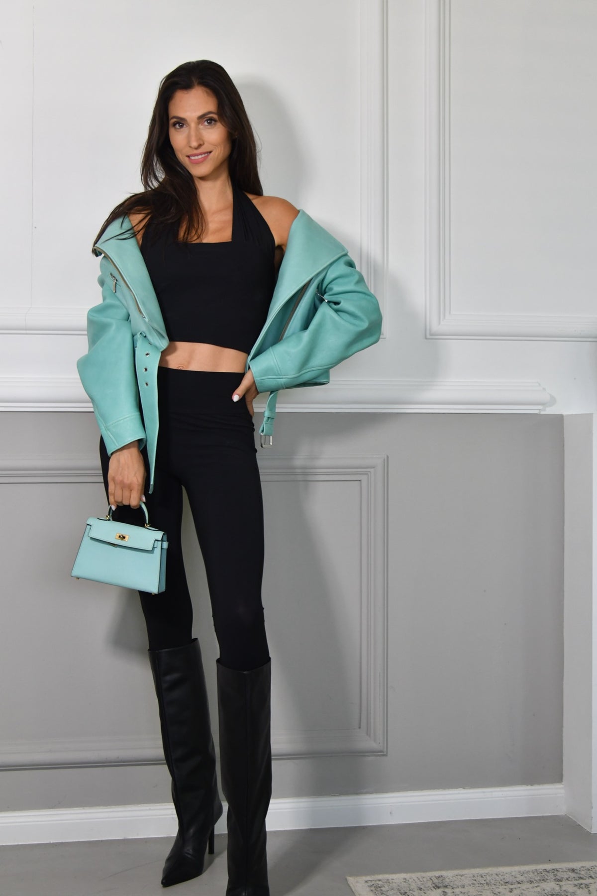 LUC LEATHER JACKET IN AQUAMARINE