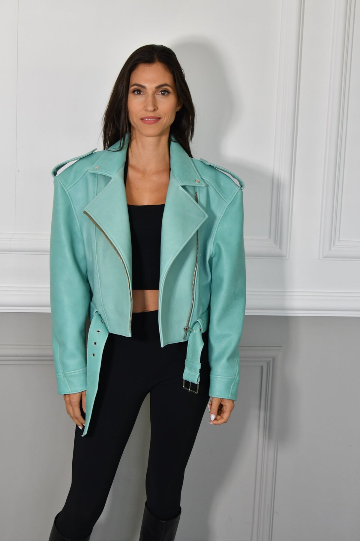 LUC LEATHER JACKET IN AQUAMARINE