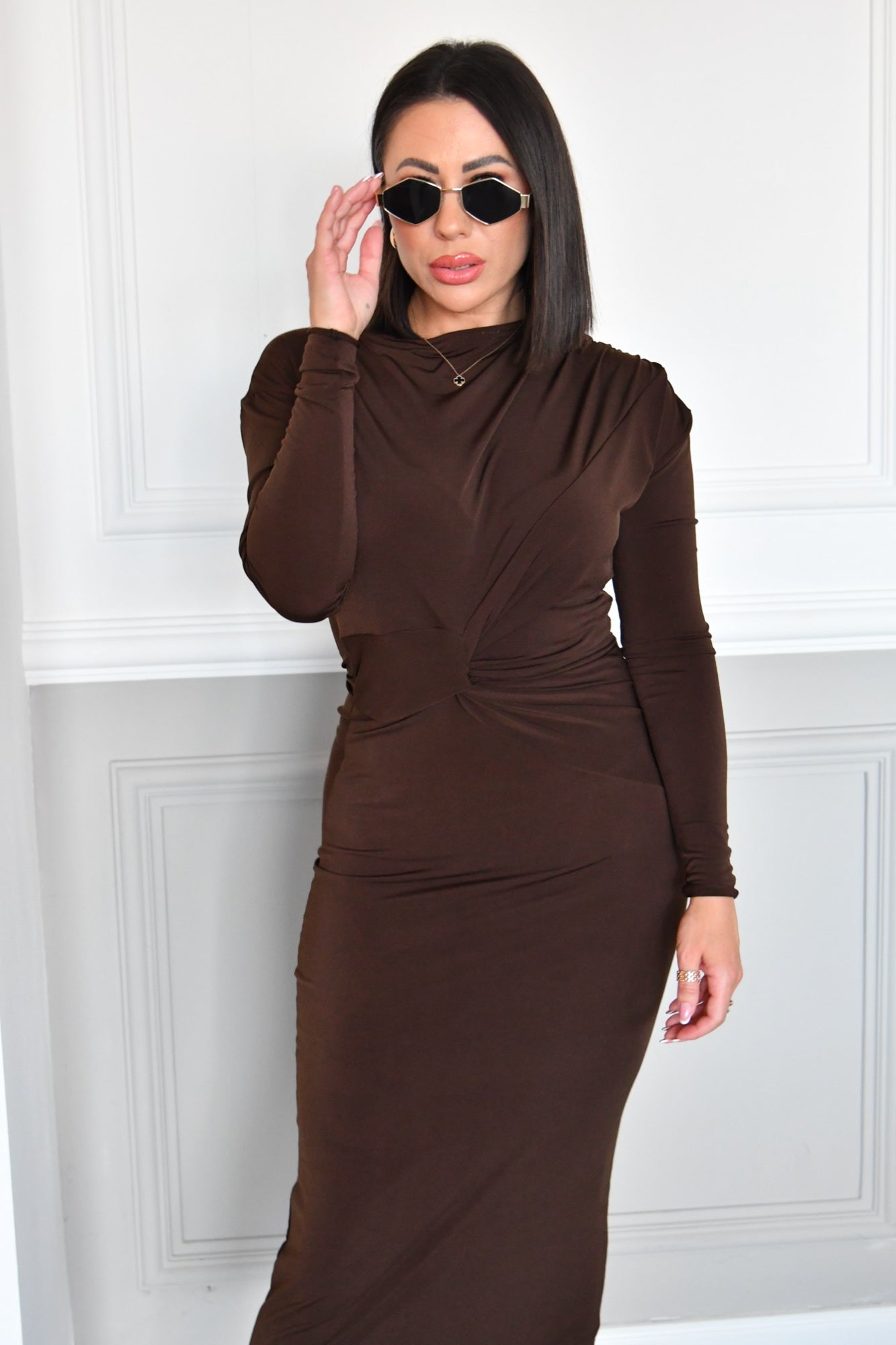 SABRINA DRESS IN BROWN