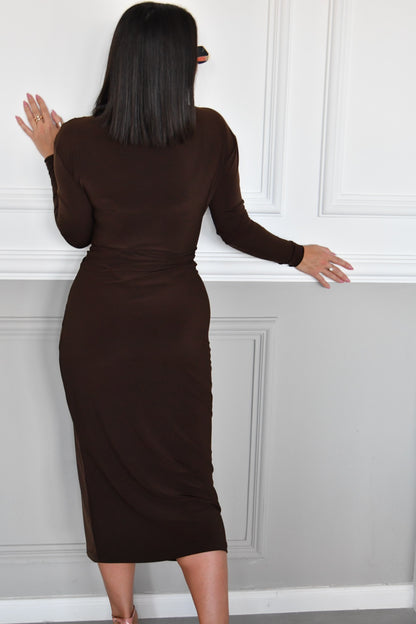 SABRINA DRESS IN BROWN