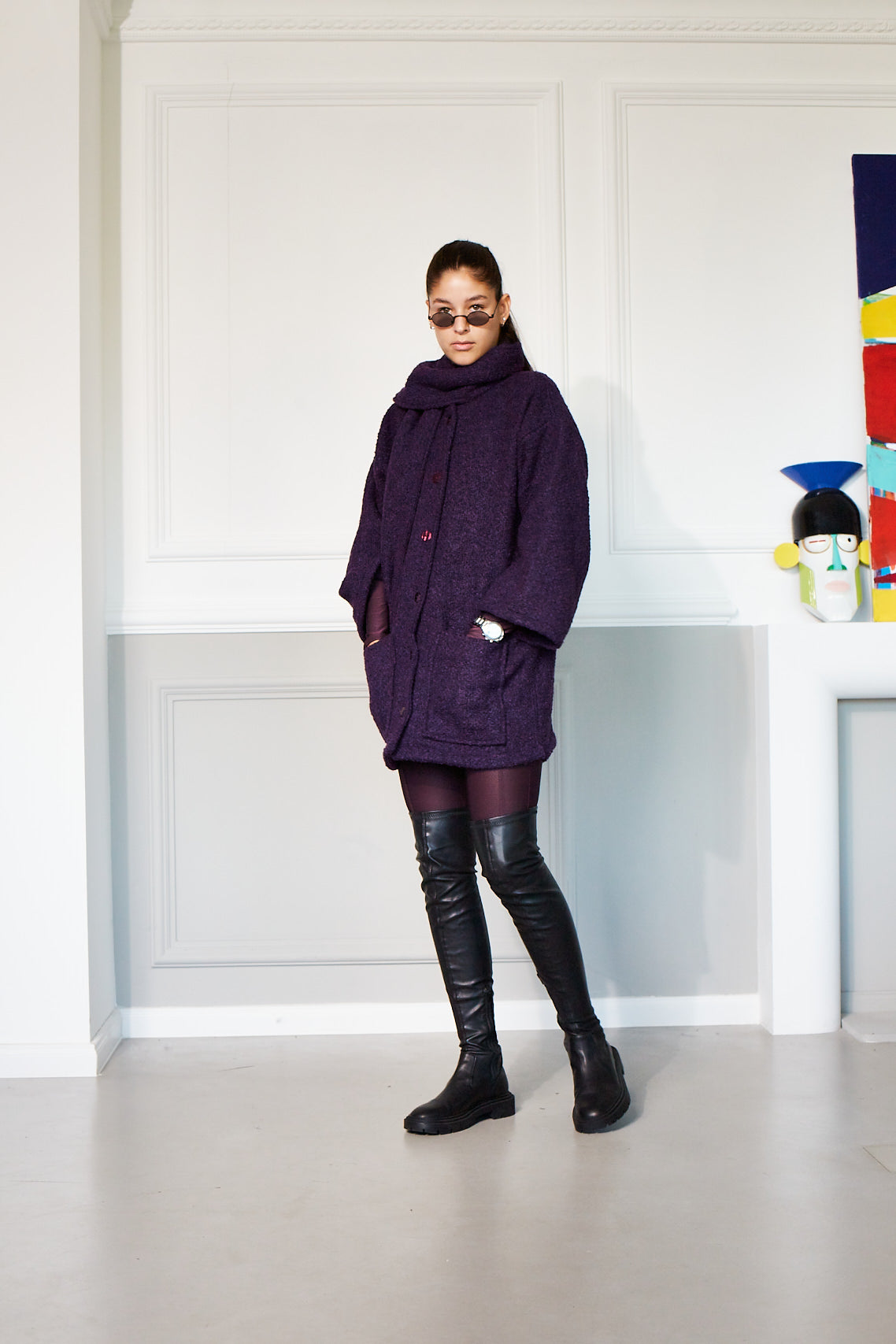 AYLA COAT WITH SCARF IN PURPLE