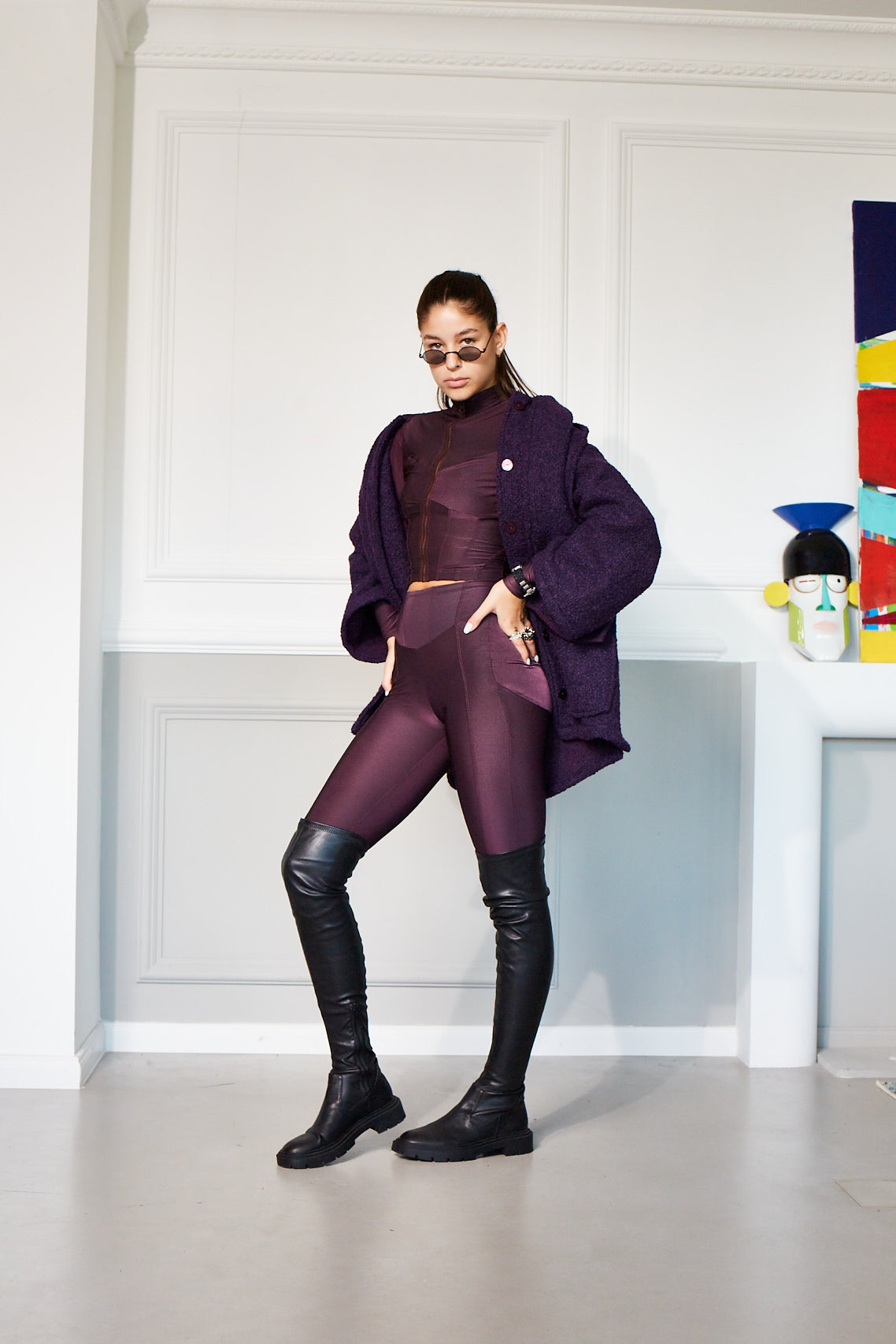 AYLA COAT WITH SCARF IN PURPLE