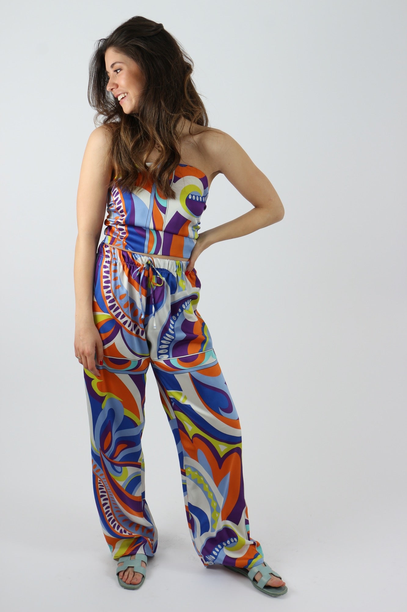 PAREE LONG PANTS AND TOP SET ORANGE/BLUE