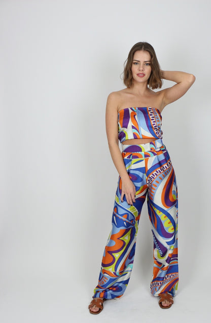 PAREE LONG PANTS AND TOP SET ORANGE/BLUE