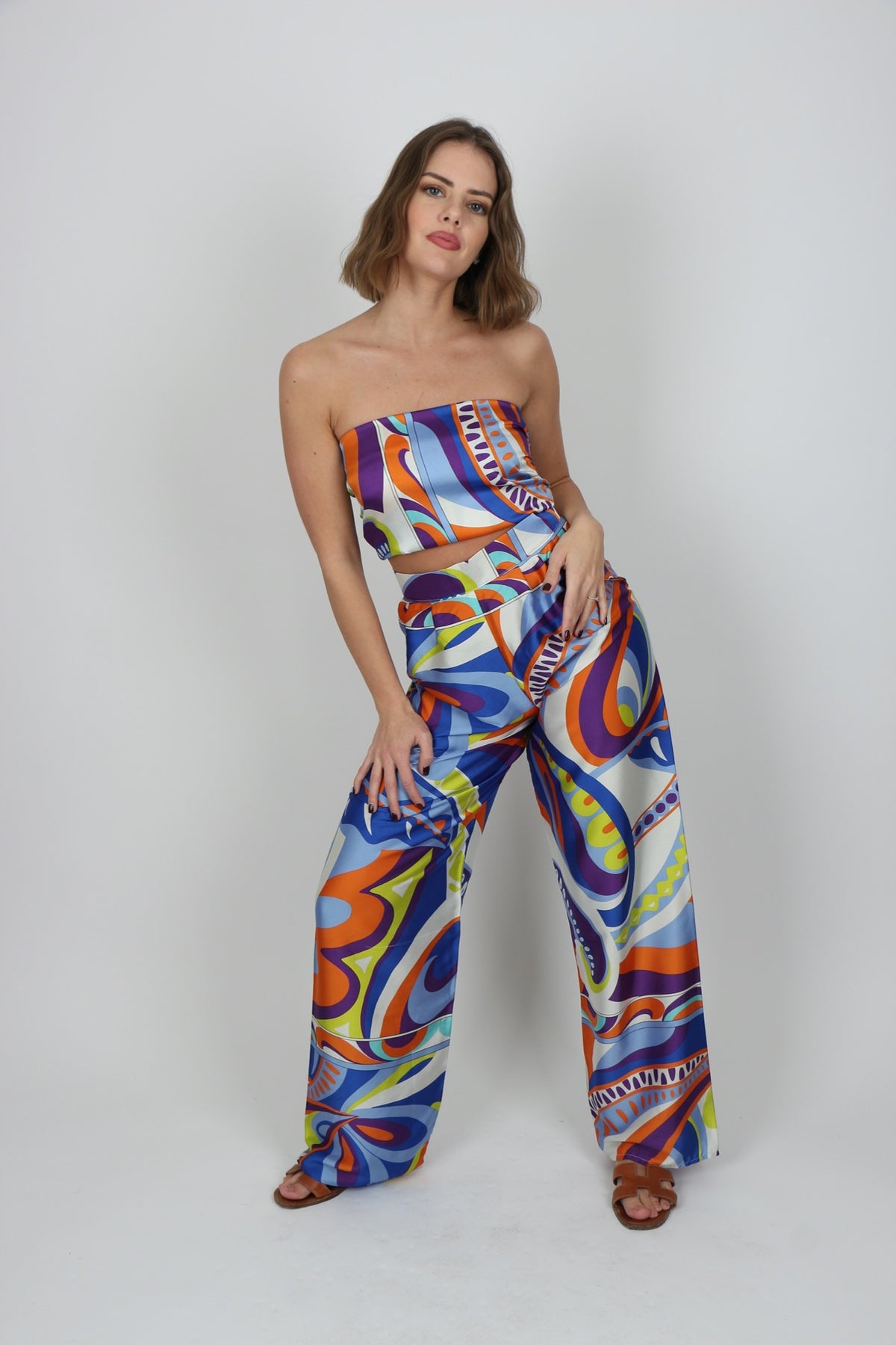 PAREE LONG PANTS AND TOP SET ORANGE/BLUE