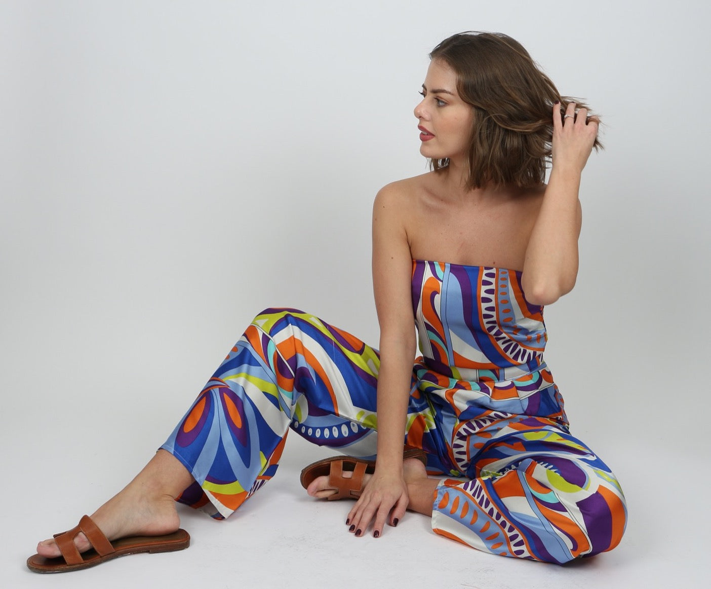 PAREE LONG PANTS AND TOP SET ORANGE/BLUE